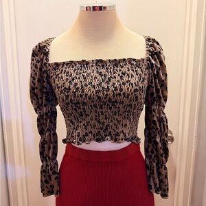 Storia Leopard Print Smocked Blouse